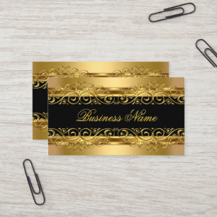 Cartão De Visita Sobreposição Floral Damasco Ouro Clássico Elegante