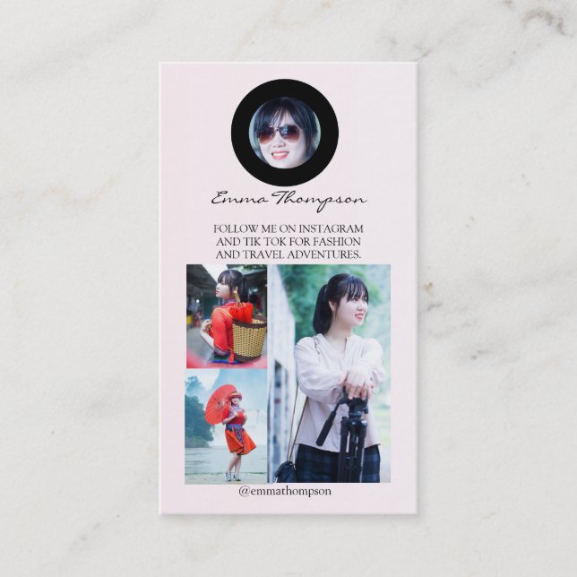 Cartão De Visita Social Media Influencer QR Code Photo Beige (Frente)