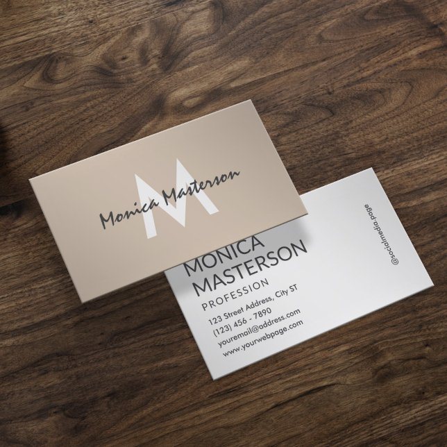 Cartão De Visita Soft cream tan minimalist monogram (Criador carregado)