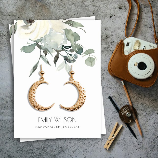CARTÃO DE VISITA SOFT IVORY WHITE FLORAL BUNCH EARRING DISPLAY (Criador carregado)