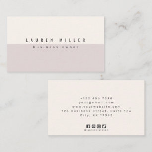 Cartão De Visita Soft Mauve & Off-White Duo Cor Minimalista 