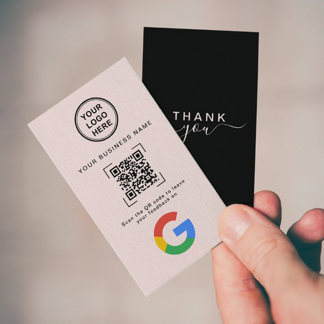 Cartão De Visita Soft Pink Modern QR Code Avaliação Google (Criador carregado)