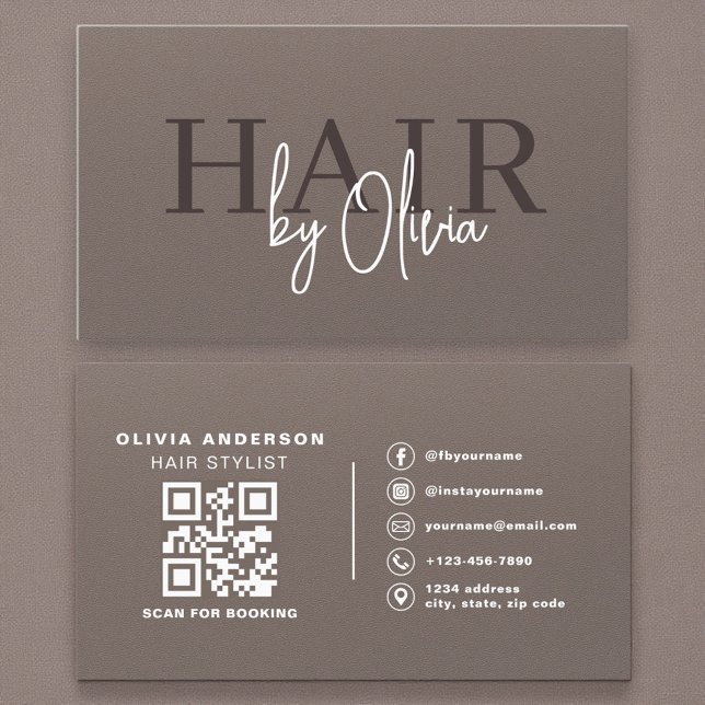 Cartão De Visita Soft Touch Matte Neutral QR Code Hair Stylist (Criador carregado)