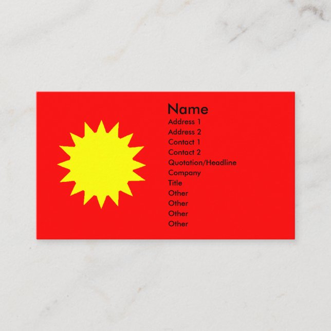 Cartão De Visita Sol Amarelo Brilhante no Fundo Vermelho Solar (Frente)
