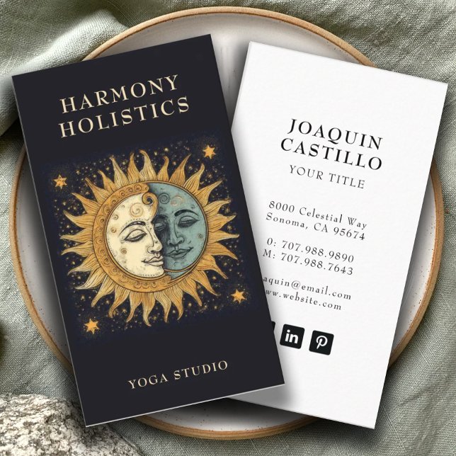 Cartão De Visita Sol Celestial Holístico Lua Estrelas Douradas Pret (Criador carregado)
