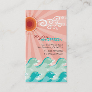 Cartão De Visita Sol Rosa Tropical Aqua Onda Aqua Verão Oceano Prai