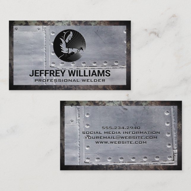 Cartão De Visita Soldadura | Rivetes Metálicos | Grunge Rusted (Frente/Verso)