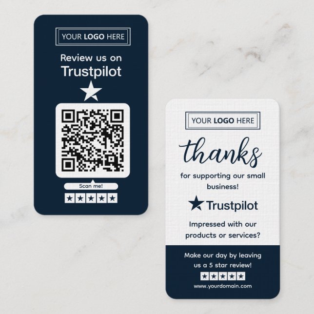 Cartão De Visita Solicitação de Avaliação no Trustpilot com Código  (Frente/Verso)