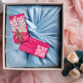 Cartão De Visita Solicite OBRIGADO O CÓDIGO QR rosa do Buquê Daisy