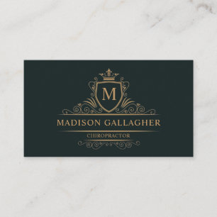 Cartão De Visita Solid Professional Dourado Verde de Floresta Escur