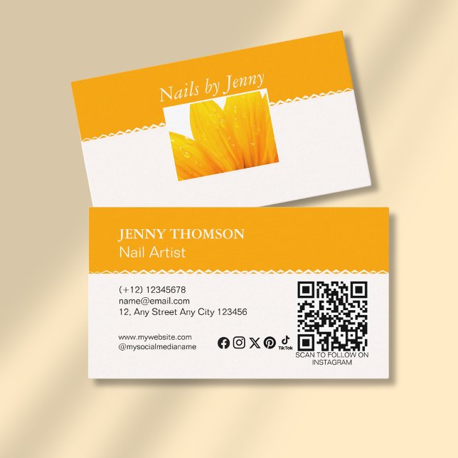 Cartão De Visita Solo Floral Branco Laranja Moderno (Criador carregado)