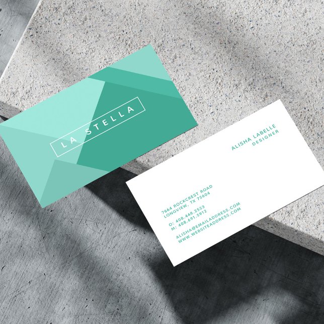 Cartão De Visita Sombreados verdes para casas geométricas Elegantes (Elegant & Trendy Geometric Mint Green Shades Business Card)