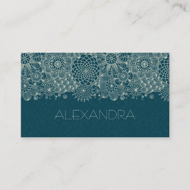 Cartão De Visita Sombreamento da Linha Floral Retroativa Verde e Br (Frente)