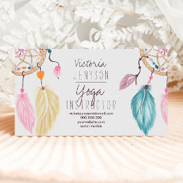 Cartão De Visita Sonhadora de aquarela penas yoga instrutor