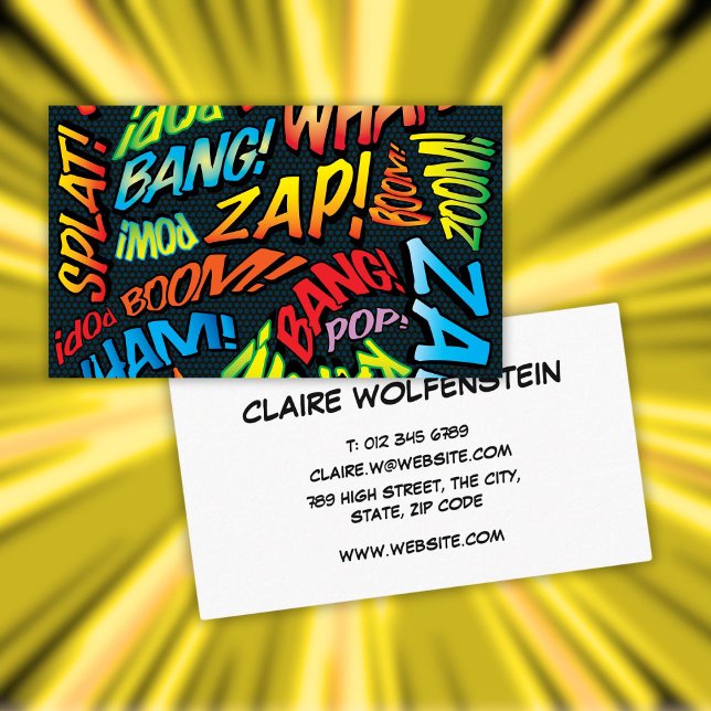 Cartão De Visita Sons de Retro Comic Book Divertidos (Fun Retro Comic Book Sounds Business Card)
