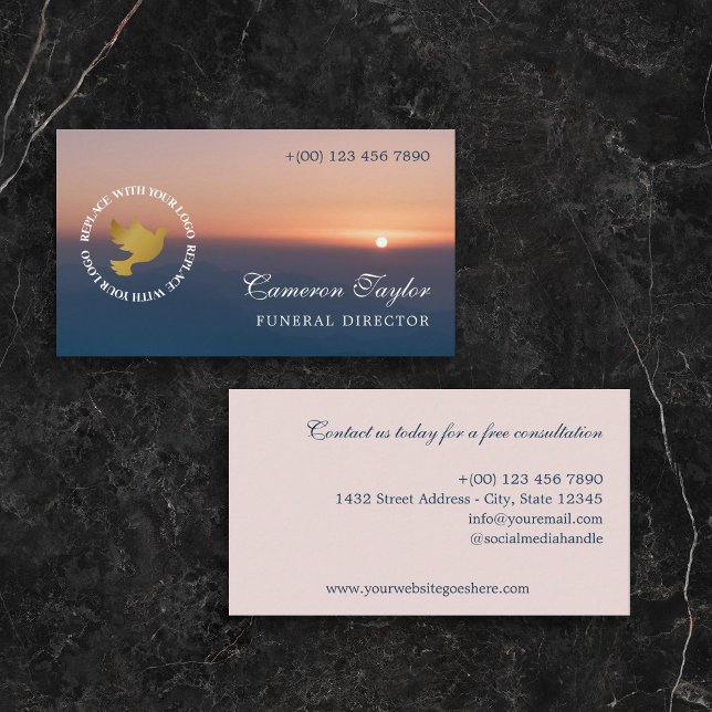 Cartão De Visita Soothing Sunset Add Logo Funeral Director (Criador carregado)