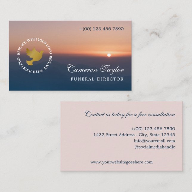 Cartão De Visita Soothing Sunset Add Logo Funeral Director (Frente/Verso)