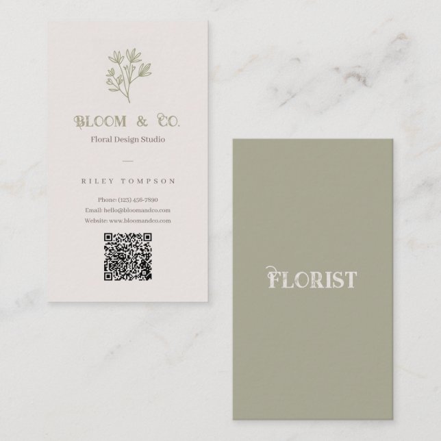 Cartão De Visita Sophisticated Floral Beige Elegant Minimal Card (Frente/Verso)