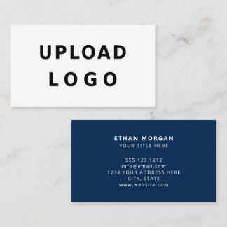Cartão De Visita Sophisticated Minimal Navy Blue and White Logo
