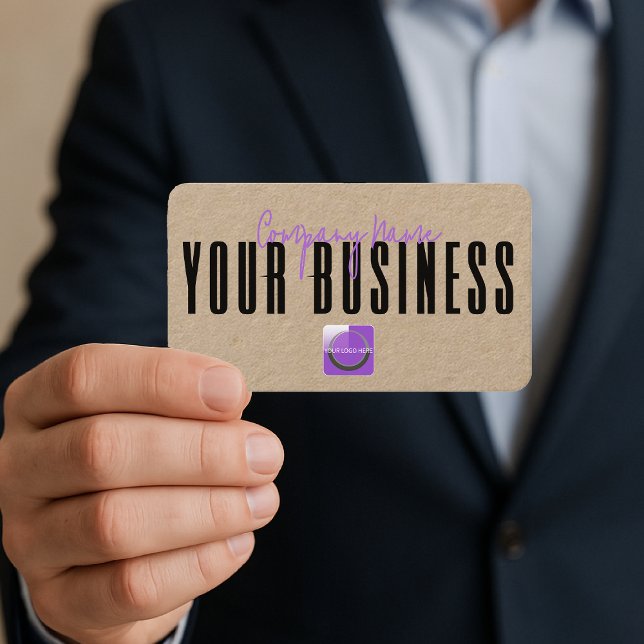 Cartão De Visita Sophisticated Modern Kraft  Purple Logo Generic  (Criador carregado)