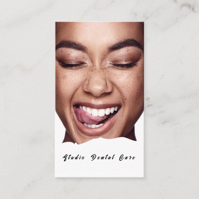 Cartão De Visita Sorria Mulher Saudável Dentes Brancos Dentes Denta (Frente)
