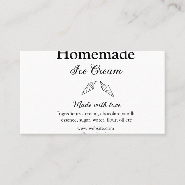 Cartão De Visita Sorvete caseiro adiciona ingredientes feitos com a (Frente)