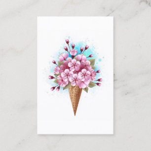 Cartão De Visita Sorvete Waffle Rosa Sakura Cone