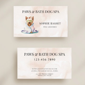 Cartão De Visita Spa Canino Adorável Aquarela Bege