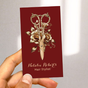 Cartão De Visita SPA de Salão Moderno, Red & Dourado Hair Stylist