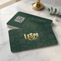 Cartão de Visita Spa Floral Verde Esmeralda Modern
