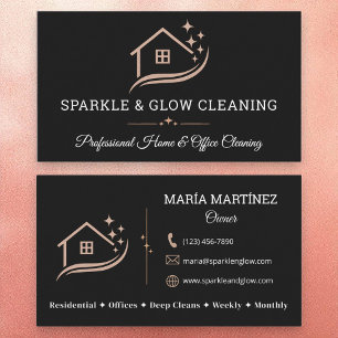 Cartão De Visita Sparkle do Serviço de Limpeza a Preto rosa Dourado