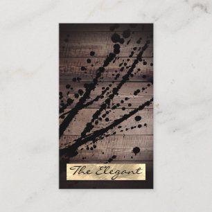 Cartão De Visita Splatter de madeira rústico da folha Dourado