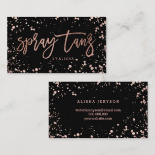 Cartão De Visita Splatters de confete rosa gold do script Spray tan