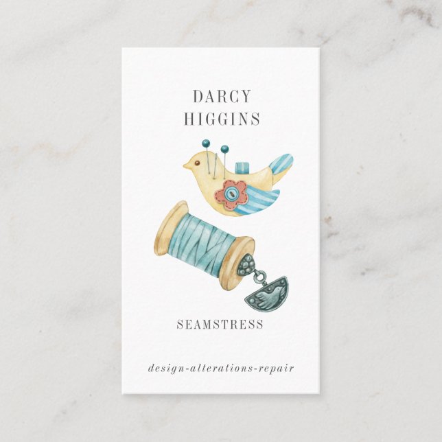 Cartão De Visita Spool De Thread De Alho-Pino De-Seamstress (Frente)