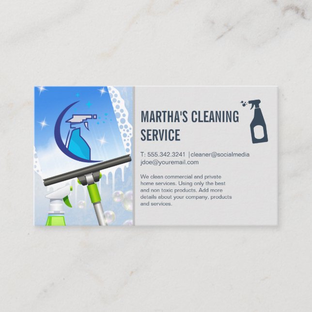 Cartão De Visita Spray Cleaning Logo | Window Squeegee Soap | Maid (Frente)
