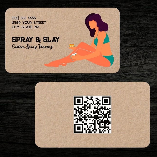 Cartão De Visita Spray Tan Custom QR Kraft (Spray Tan Custom QR Kraft Business Cards)