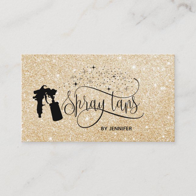 Cartão De Visita Spray tan script dourado confetti (Frente)