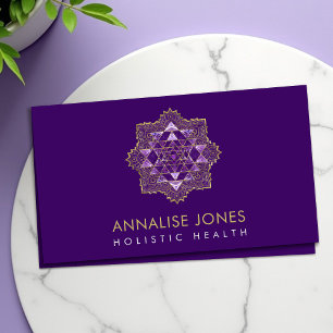 Cartão De Visita Sri Amethyst & Dourado Yantra/Sri Chakra em Lotus