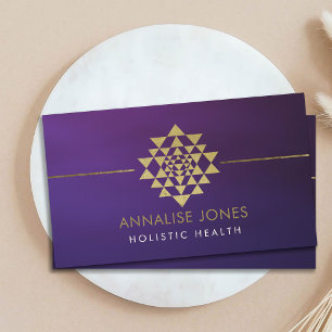 Cartão De Visita Sri dourado Yantra/Sri Chakra no roxo