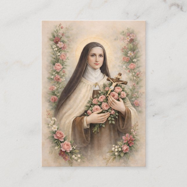 Cartão De Visita St. Therese Jesus Crucifix Novena Holy Card (Frente)