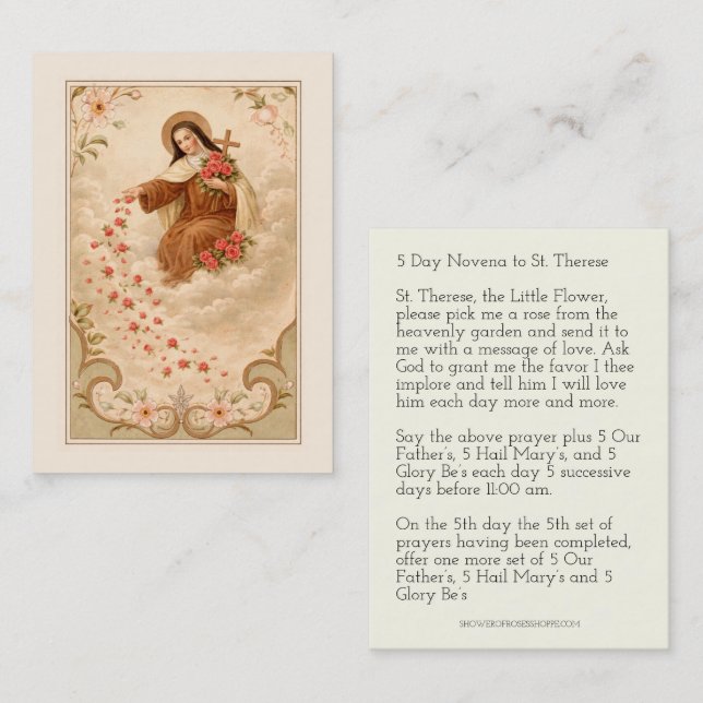 Cartão De Visita St. Therese Little Flower  Novena Holy Card (Frente/Verso)