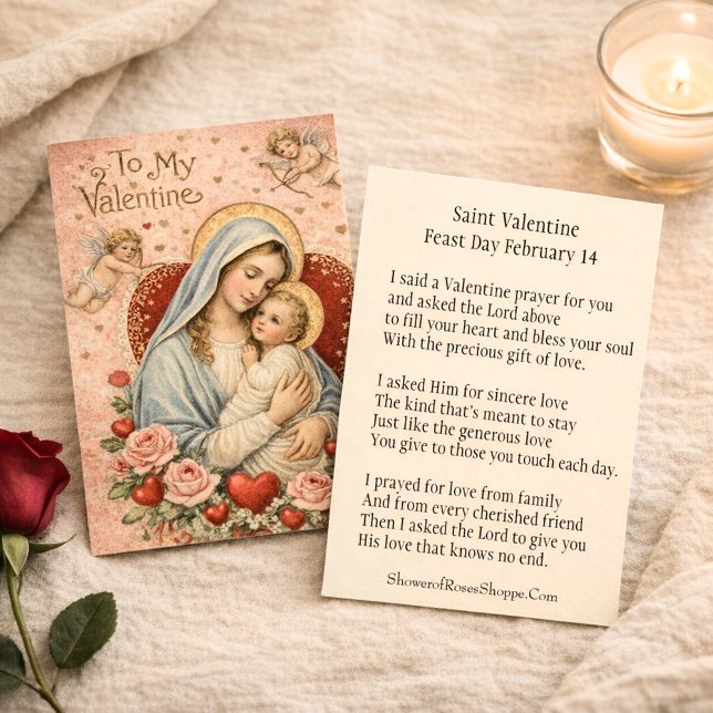 Cartão De Visita St. Valentine Prayer Poem Religious - Holy Card (Criador carregado)