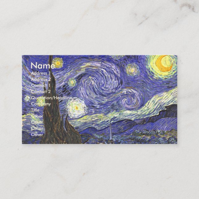 Cartão De Visita Starry Night por Vincent van Gogh (Frente)