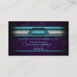 Cartão De Visita Steampunk, azul-gelo, rodas roxas, Monograma