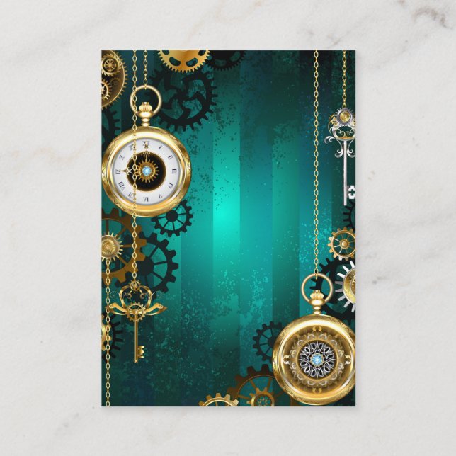 Cartão De Visita Steampunk Jewelry Watch em um fundo verde (Frente)
