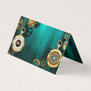 Cartão De Visita Steampunk Jewelry Watch em um fundo verde