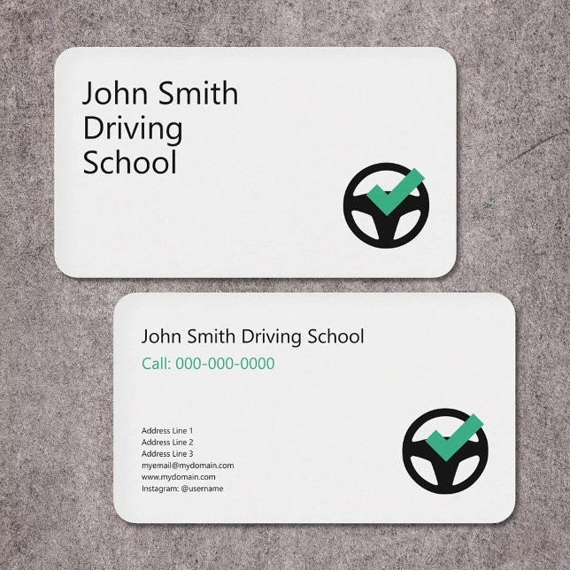 Cartão De Visita Steering Wheel & checkmark - Driving School (Steering Wheel & checkmark - Driving School Business Card)