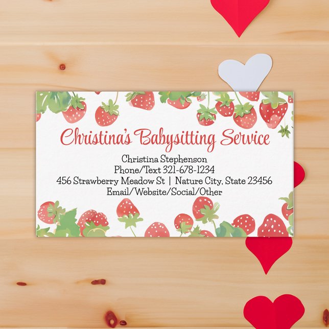 Cartão De Visita Strawberry Babysitter Daycare Childrenol (strawberry babysitting daycare farm business card)