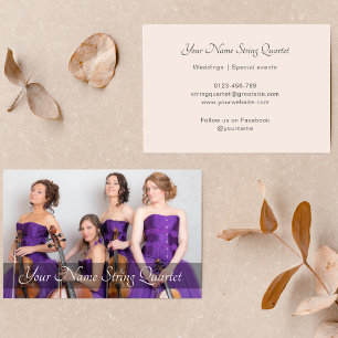 Cartão De Visita String Quartet Photo Template Musical Blush Pink