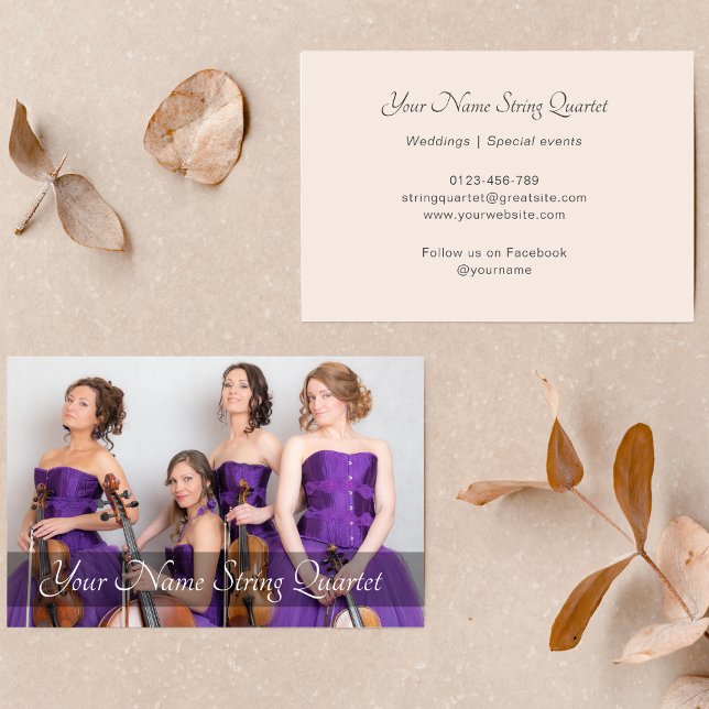 Cartão De Visita String Quartet Photo Template Musical Blush Pink (Criador carregado)